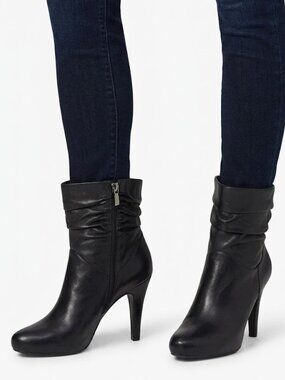 Worthington Leather Slouchy Stiletto Ankle Boots Black Pointed Toe Office 9.5M